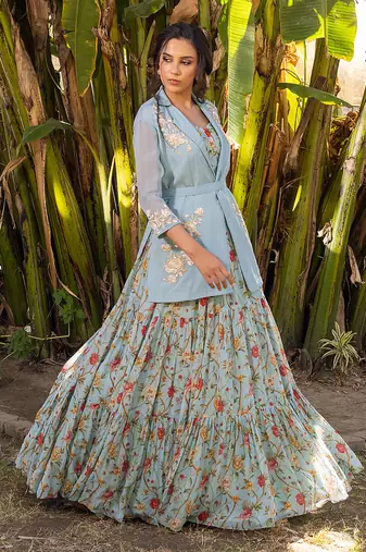 Light Blue Georgette Lehenga & Jacket Set