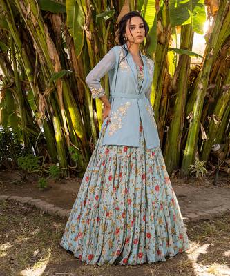 Light Blue Georgette Lehenga & Jacket Set 4