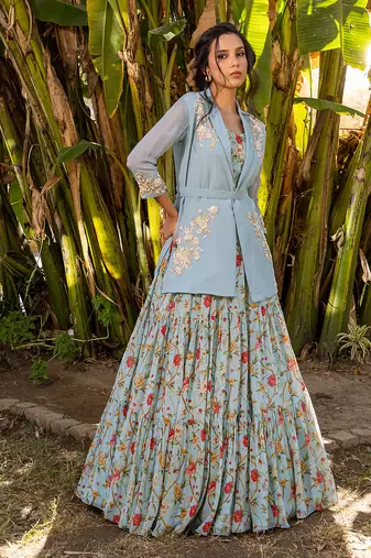 Light Blue Georgette Lehenga & Jacket Set