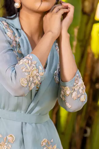 Light Blue Georgette Lehenga & Jacket Set