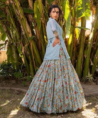Light Blue Georgette Lehenga & Jacket Set 9
