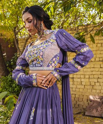Lavender Crepe Lehenga Set 4