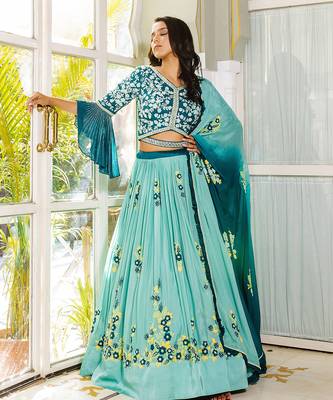 Sea Green Georgette Crepe Lehenga Set 1