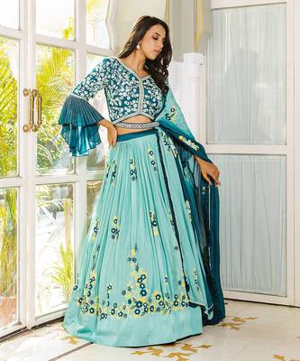 Sea Green Georgette Crepe Lehenga Set 2