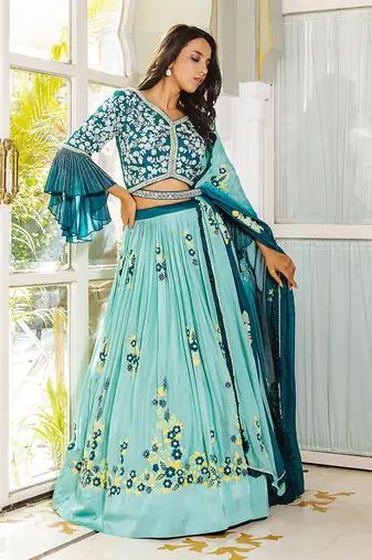 Sea Green Georgette Crepe Lehenga Set
