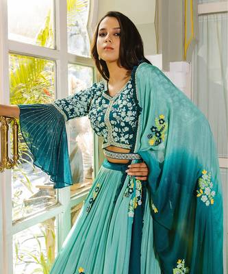 Sea Green Georgette Crepe Lehenga Set 3