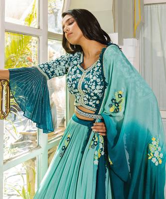 Sea Green Georgette Crepe Lehenga Set 4