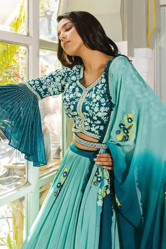 Sea Green Georgette Crepe Lehenga Set