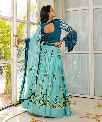 Sea Green Georgette Crepe Lehenga Set 5