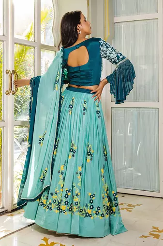 Sea Green Georgette Crepe Lehenga Set