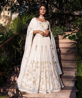 Off White Georgette Crepe Bridal Lehenga Set 1