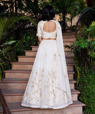 Off White Georgette Crepe Bridal Lehenga Set 2