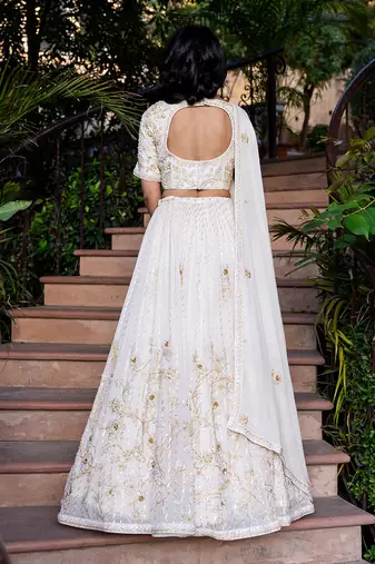Off White Georgette Crepe Bridal Lehenga Set