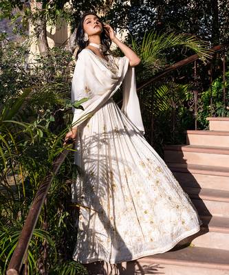 Off White Georgette Crepe Bridal Lehenga Set 3