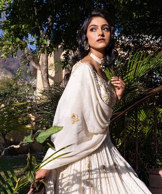 Off White Georgette Crepe Bridal Lehenga Set 4