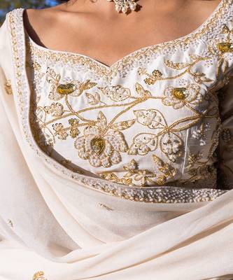 Off White Georgette Crepe Bridal Lehenga Set 5