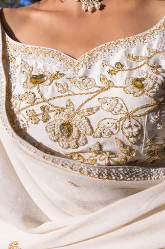 Off White Georgette Crepe Bridal Lehenga Set