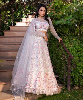 Off White Net Bridal Lehenga Set 1