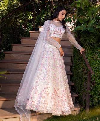 Off White Net Bridal Lehenga Set 2