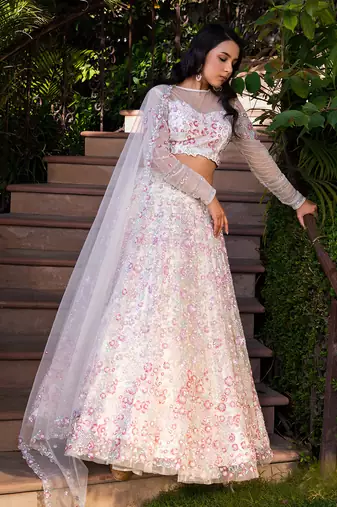 Off White Net Bridal Lehenga Set