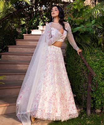 Off White Net Bridal Lehenga Set 3