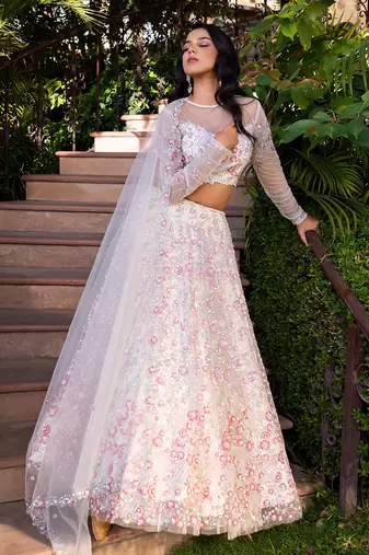 Off White Net Bridal Lehenga Set