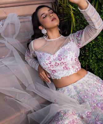 Off White Net Bridal Lehenga Set 4