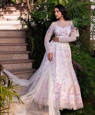 Off White Net Bridal Lehenga Set 5