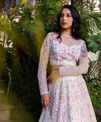Off White Net Bridal Lehenga Set 6