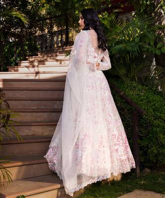 Off White Net Bridal Lehenga Set 8
