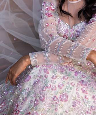 Off White Net Bridal Lehenga Set 9