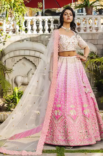 Pink Organza Bridal Lehenga Set