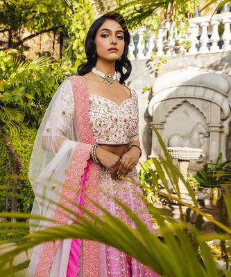 Pink Organza Bridal Lehenga Set 3