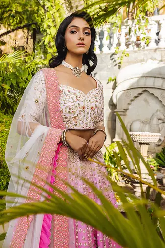 Pink Organza Bridal Lehenga Set