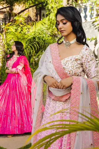 Pink Organza Bridal Lehenga Set