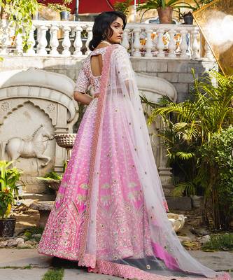 Pink Organza Bridal Lehenga Set 6