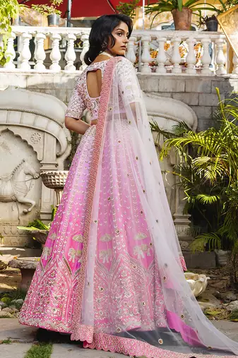 Pink Organza Bridal Lehenga Set