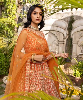 Orange Raw Silk Bridal Lehenga Set 2