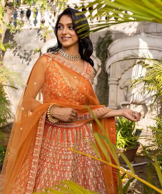 Orange Raw Silk Bridal Lehenga Set 3