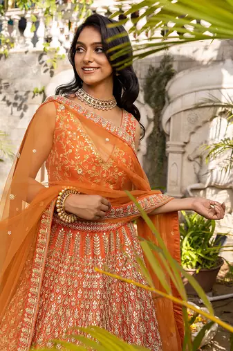 Orange Raw Silk Bridal Lehenga Set