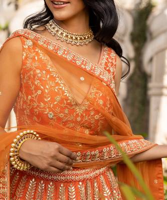Orange Raw Silk Bridal Lehenga Set 4