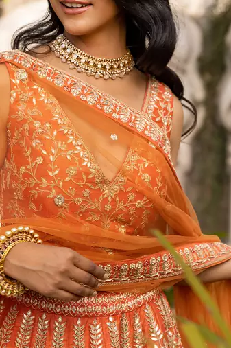 Orange Raw Silk Bridal Lehenga Set