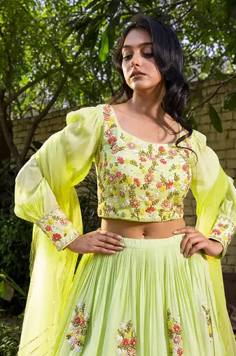 Mint Green Georgette Lehenga Set