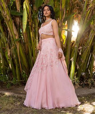 Pink Georgette Lehenga Set 3