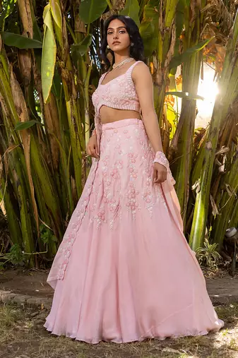 Pink Georgette Lehenga Set