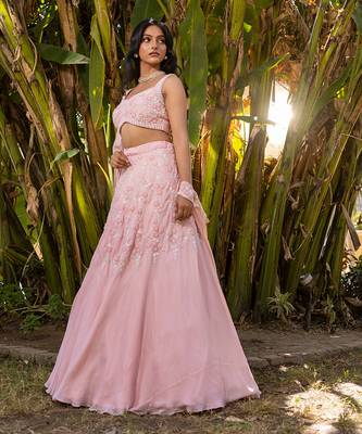 Pink Georgette Lehenga Set 4