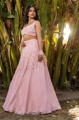 Pink Georgette Lehenga Set