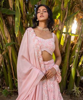 Pink Georgette Lehenga Set 5