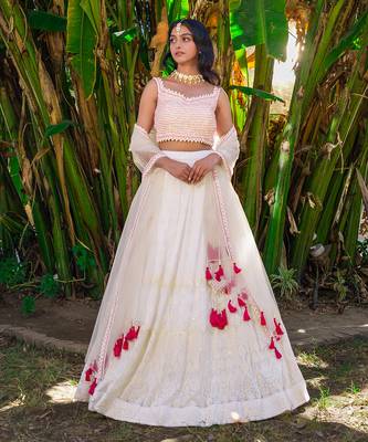 Off White Georgette And Net Lehenga Set 1