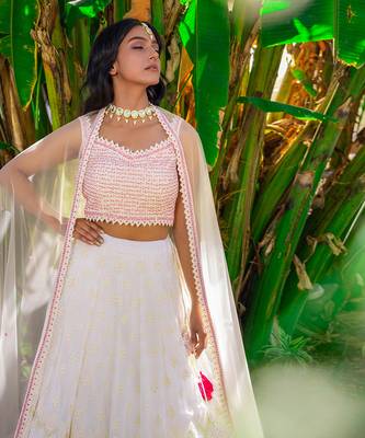 Off White Georgette And Net Lehenga Set 2